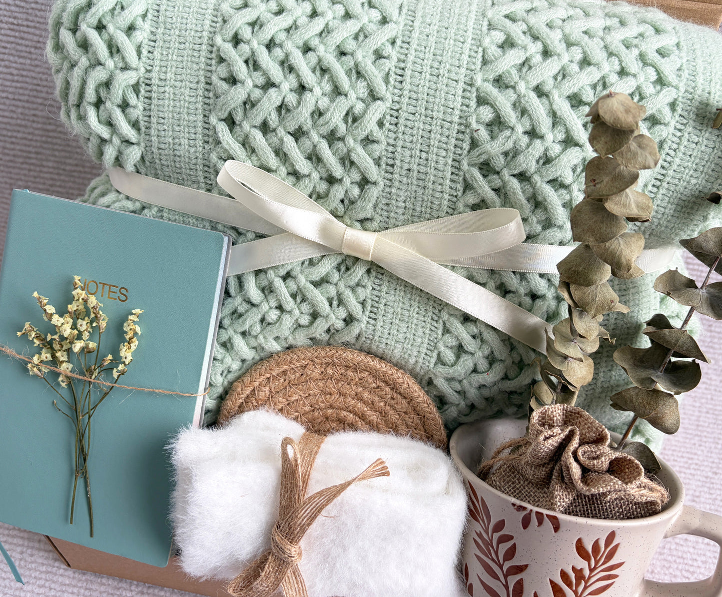 Sage Green Blanket Gift Box | Cozy Journal & Mug Self Care Set komorebi INC