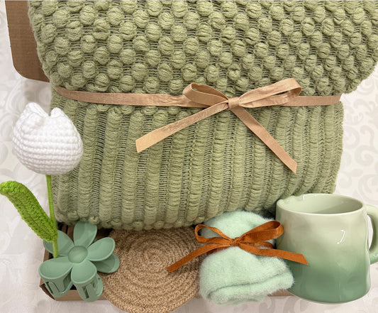 Sage Green | Self-Care Cozy Knit Blanket Gift Set