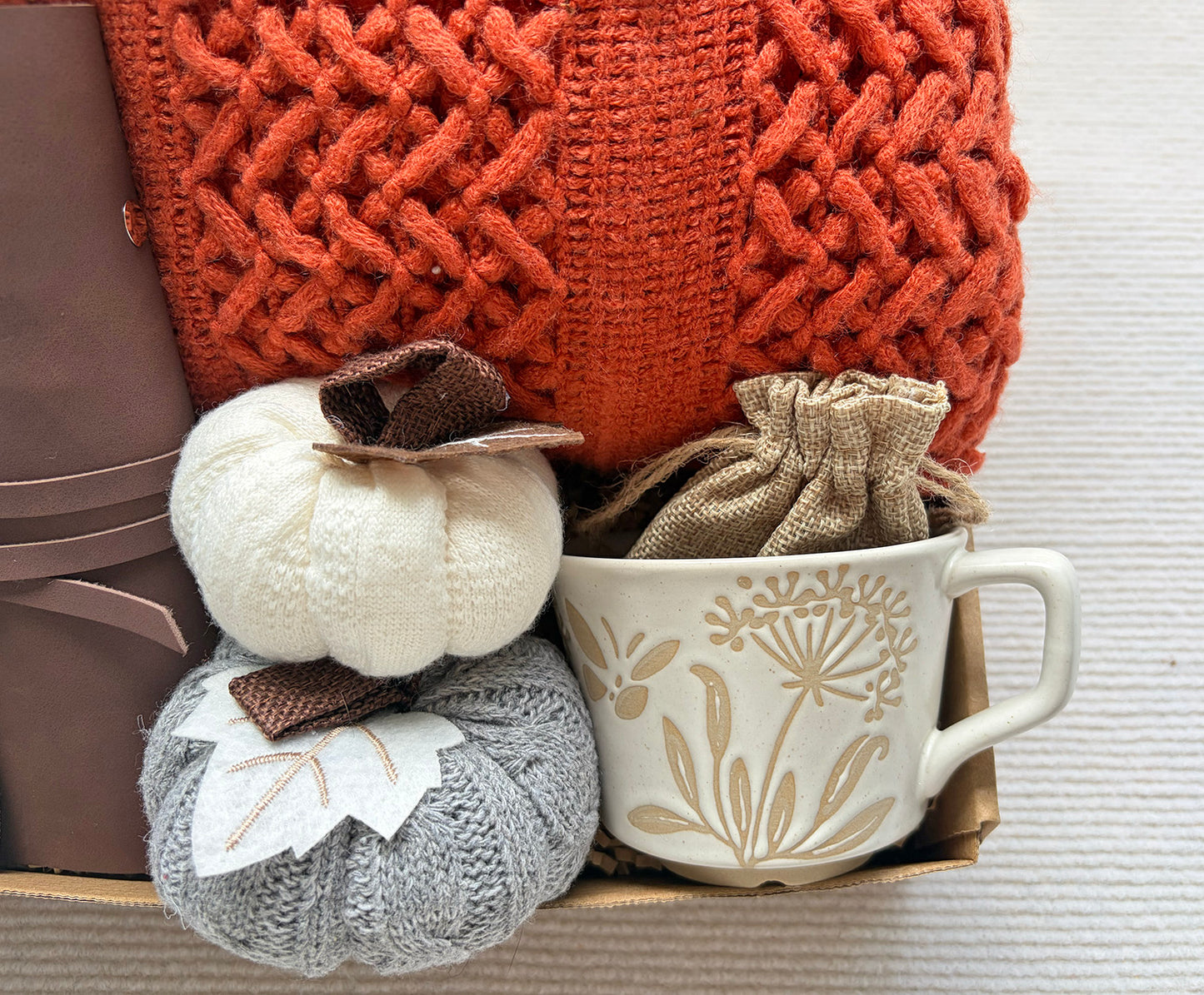 Cozy Fall Gift Basket with Blanket and Pumpkin,Boho Aesthetic Gift Basket for Women komorebi INC