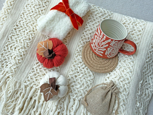 Fall Pumpkin Cozy Gift Box | Cream Knit Blanket Package Set komorebi INC