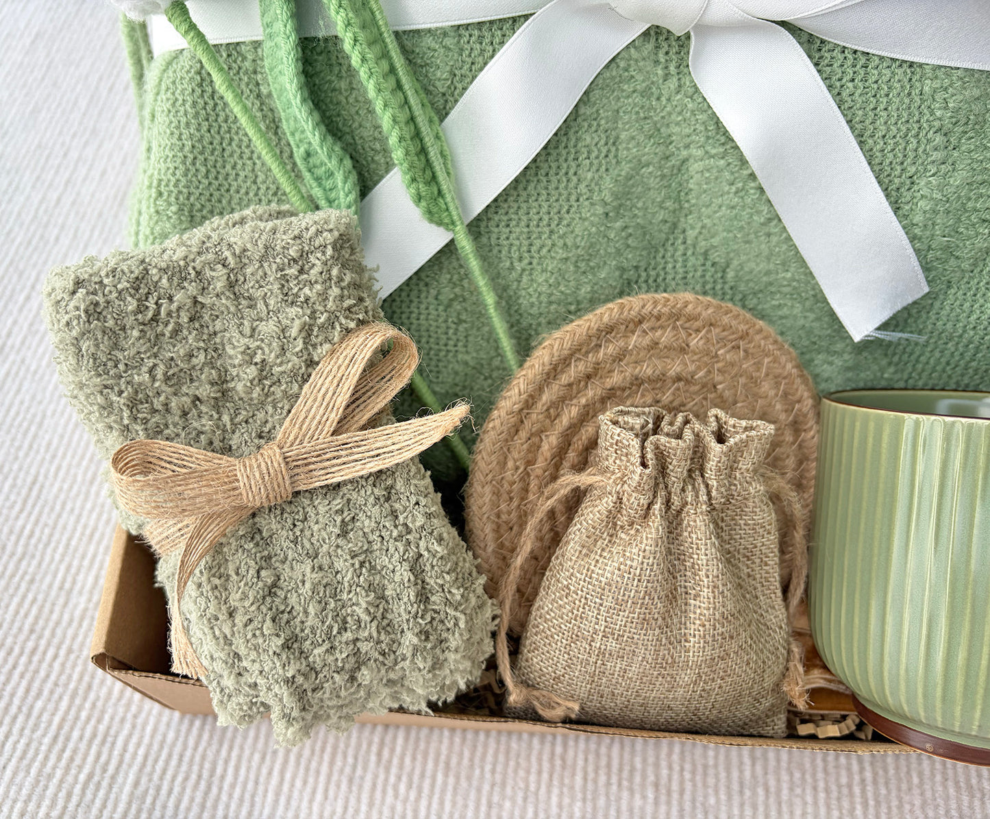 Fresh Sage Green Cozy Gift Box for Her | Self Care Gift Basket komorebi INC
