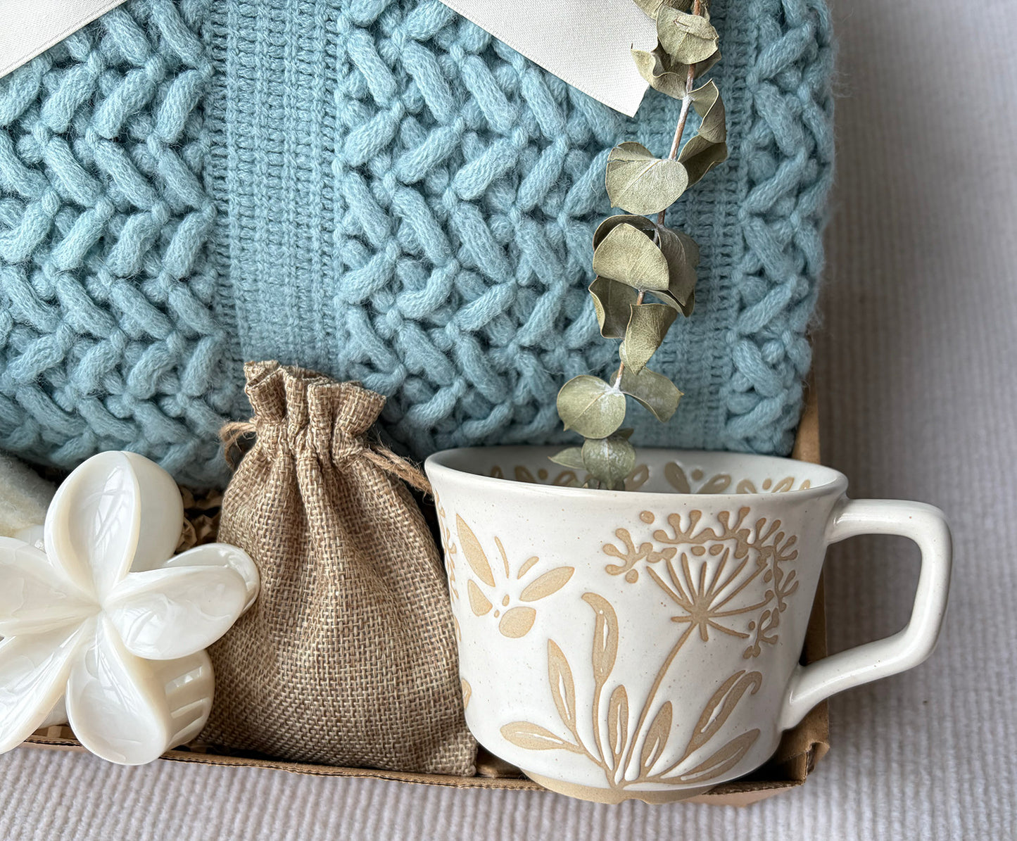 Light Blue Cozy Gift Basket for Her | Pastel Calming Self Care Gift Set komorebi INC