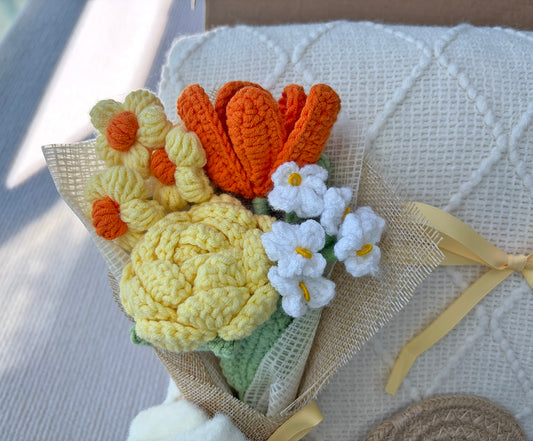 Warm Yellow Handmade Crochet Floral Self Care Gift Box for Women komorebi INC