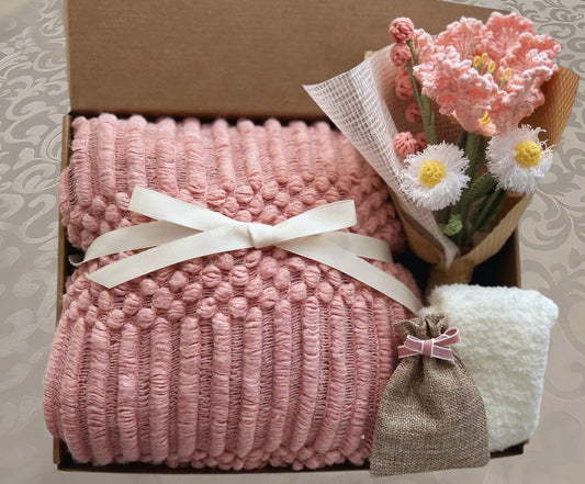 Blush Pink Self Care Gift Box | Soft Crochet Flower Set