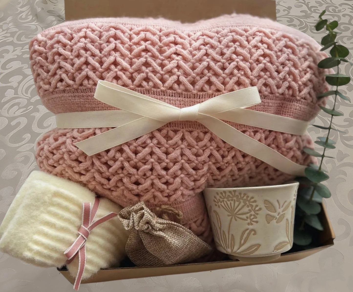 Calming Blush Cozy Gift Box | Soft Knit Blanket Care Package