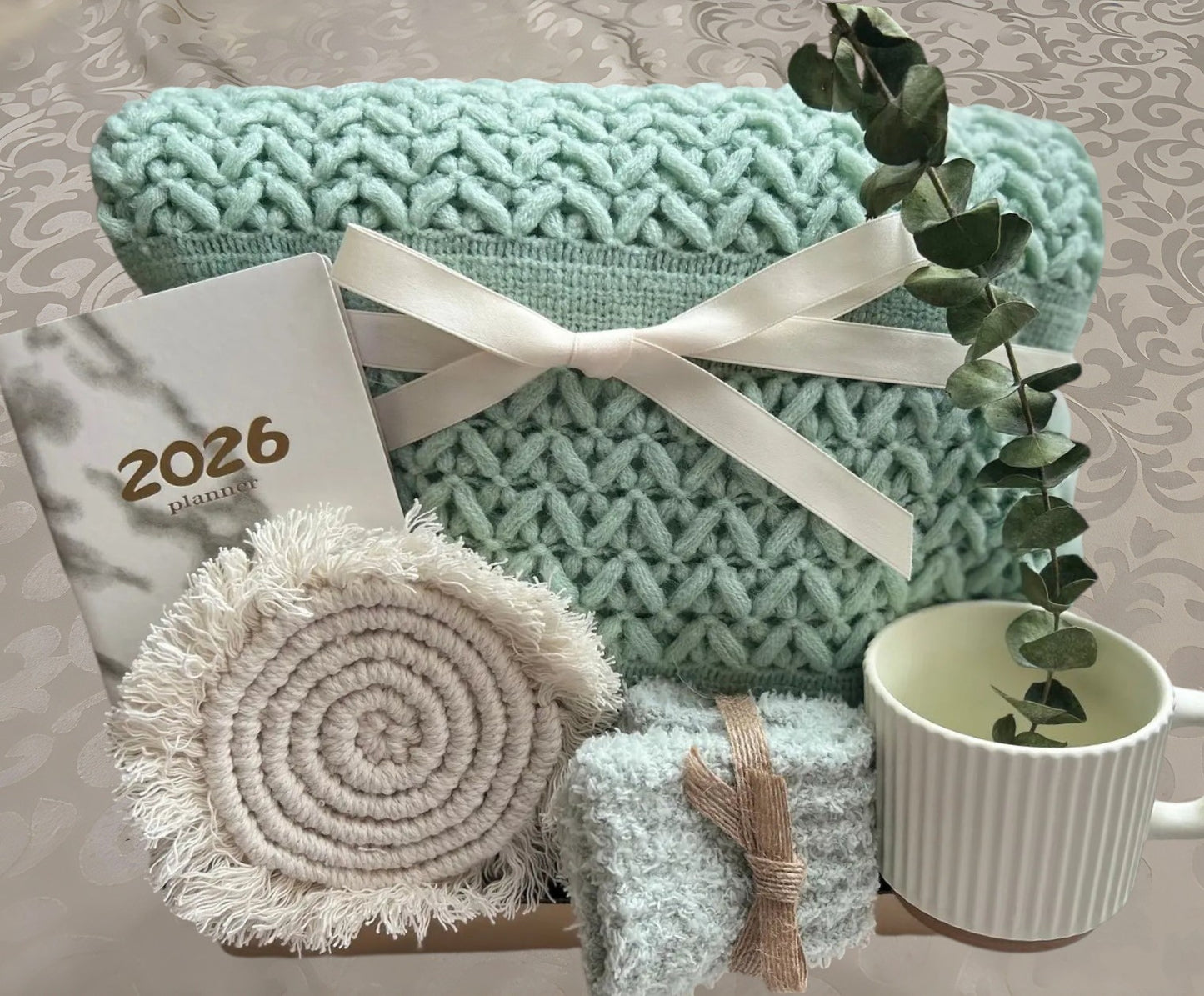 Mint Green Knit Blanket Gift Box | Self Care Package