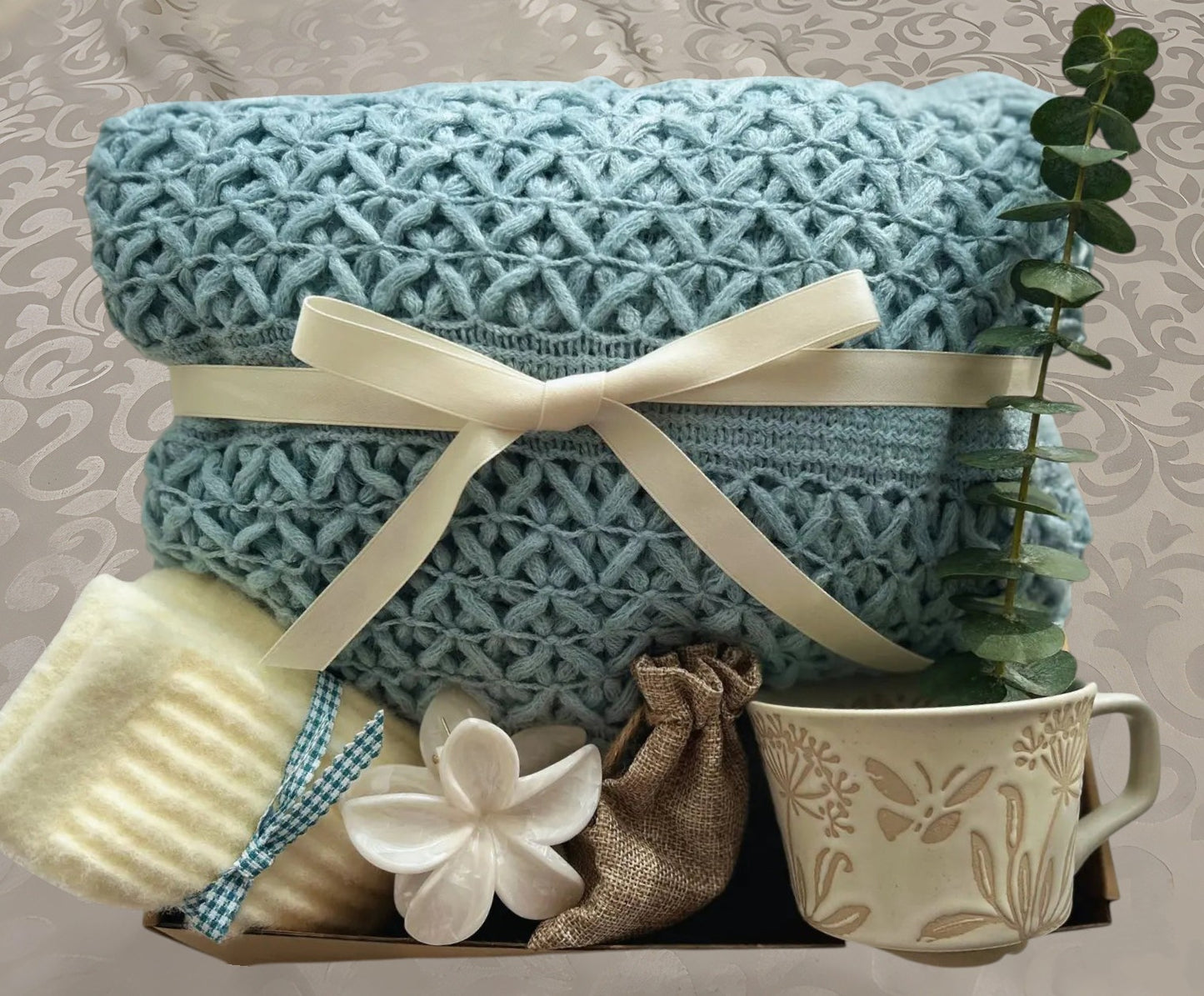 Pastel Blue Care Package | Calming Cozy Knit Blanket Gift Box