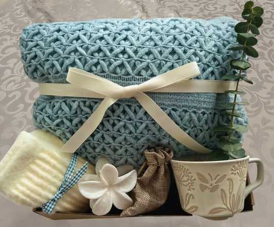 Pastel Blue Care Package | Calming Cozy Knit Blanket Gift Box