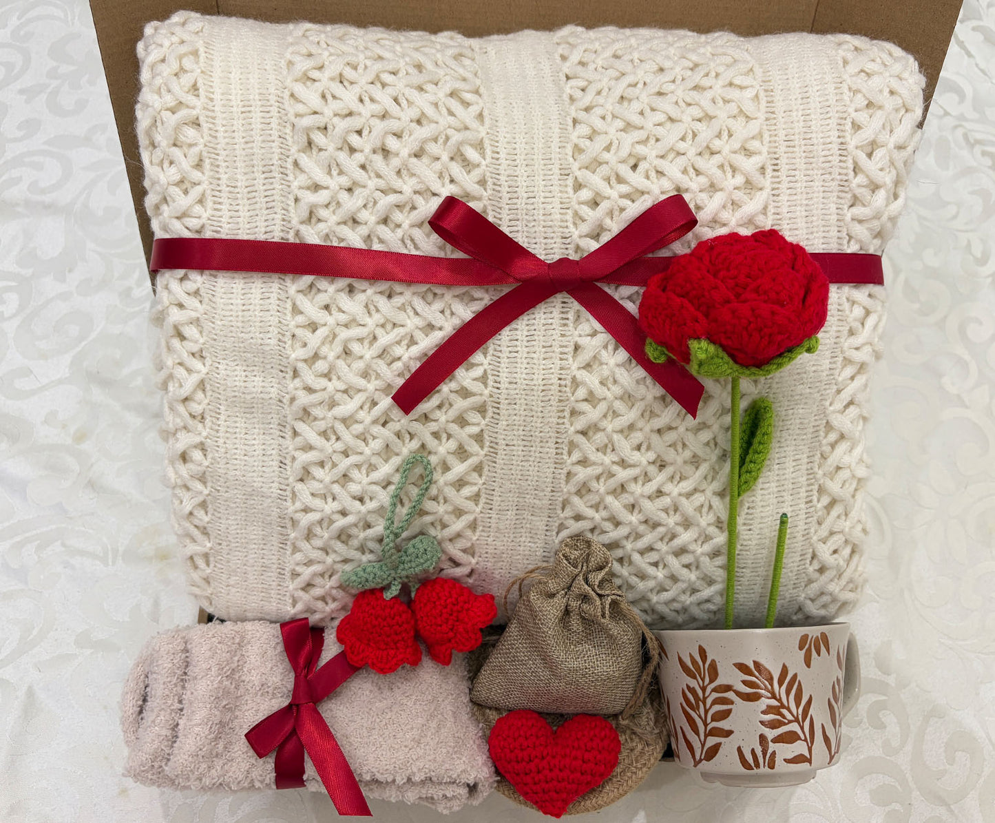 Red Rose Cozy Gift Box | Knit Blanket & Mug Set