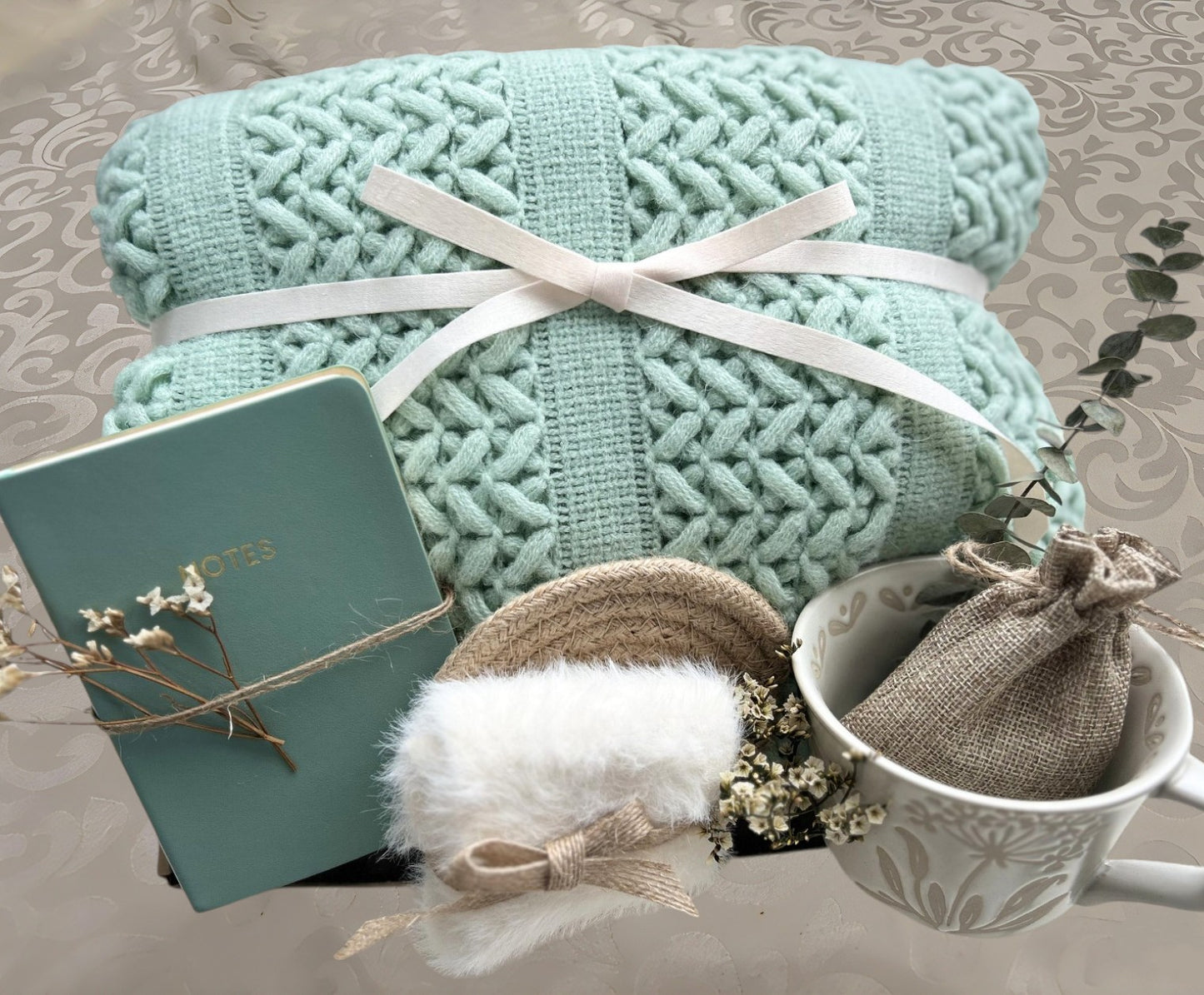 Sage Green Blanket Gift Box | Cozy Journal & Mug Self Care Set