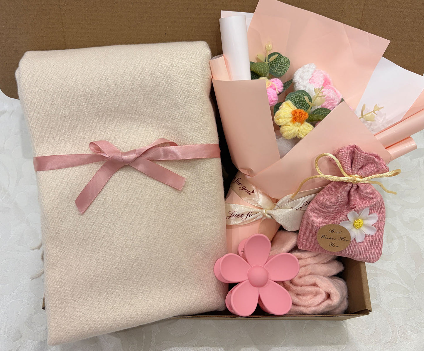 Soft Pink & Cream Care Package | Scarf Gift Box