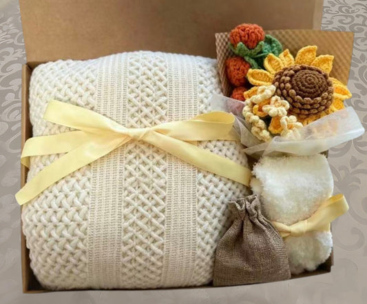 Sunflower Crochet Bouquet Gift Box | Cozy White Care Package