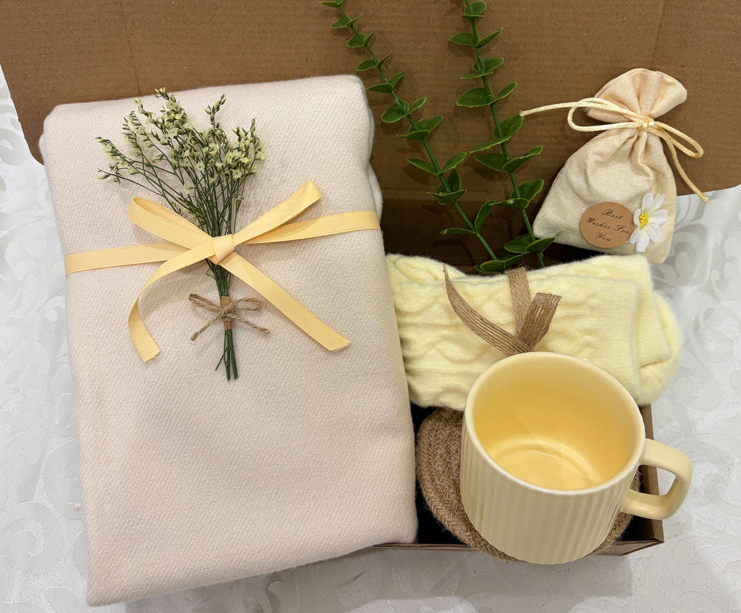Warm Sunny Yellow Care Package | Scarf & Mug Gift Box