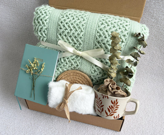Sage Green Blanket Gift Box | Cozy Journal & Mug Self Care Set komorebi INC