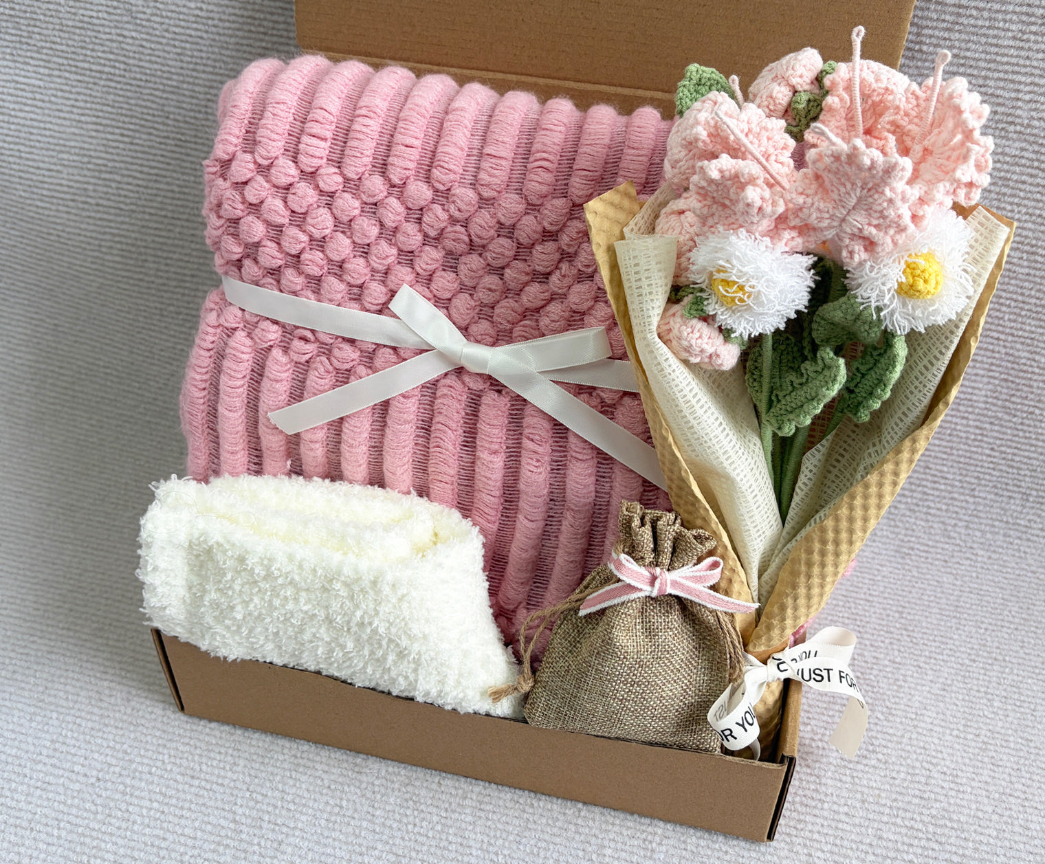 Blush Pink Self Care Gift Box | Soft Crochet Flower Set komorebi INC