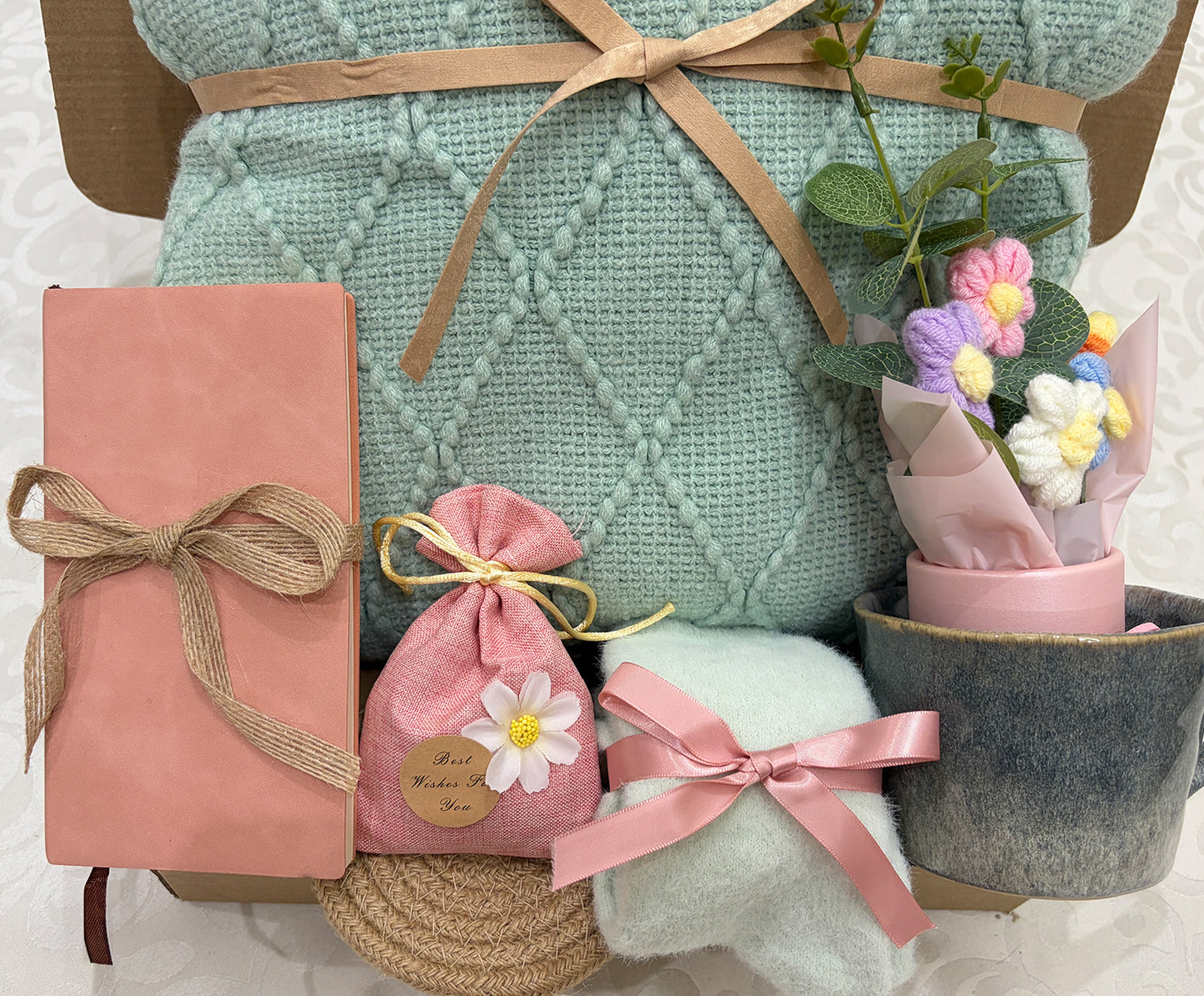 Loving & Warm Sage Green | Comfort Soft Cozy Knit Blanket Gift Set
