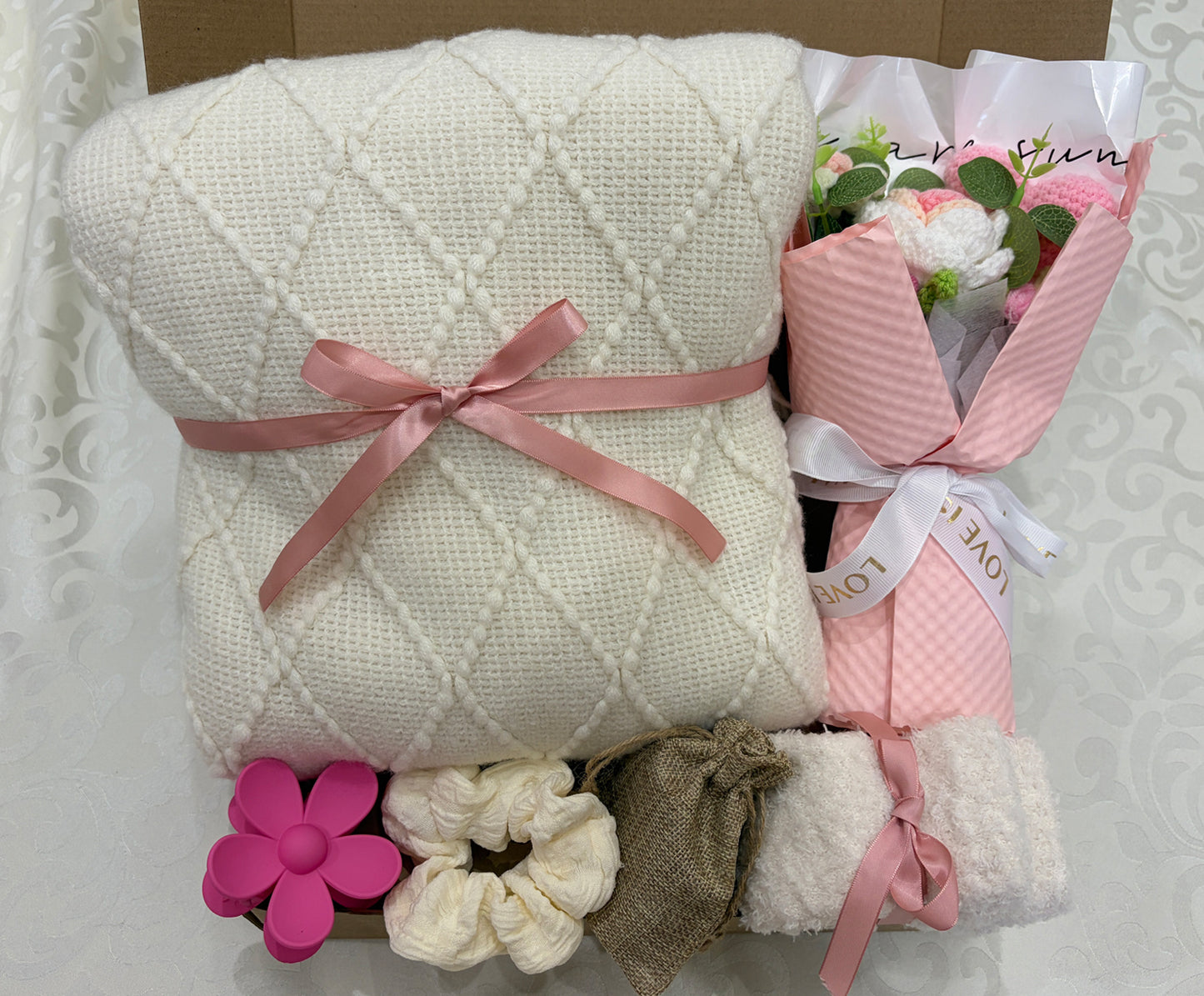 Whisper & Bloom | Luxury Cream Handmade Self-Care Gift Basket for Her