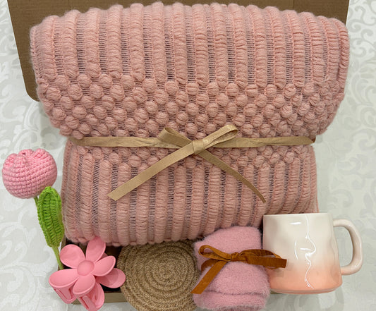 Blush Serenity | Blush Pink Textured Blanket & Home Essentials Gift Box