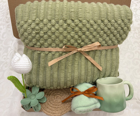 Sage Green | Self-Care Cozy Knit Blanket Gift Set