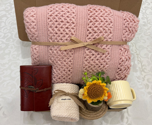 Warm Hugs Cozy | Sentimental Pink Blanket Gift Set for Her