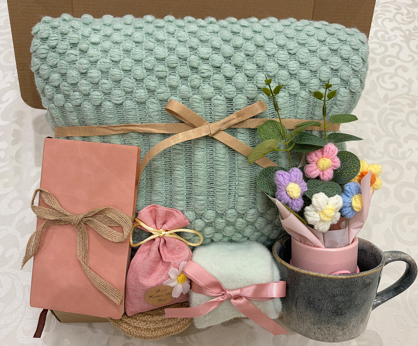 Loving & Warm Sage Green | Comfort Soft Cozy Knit Blanket Gift Set