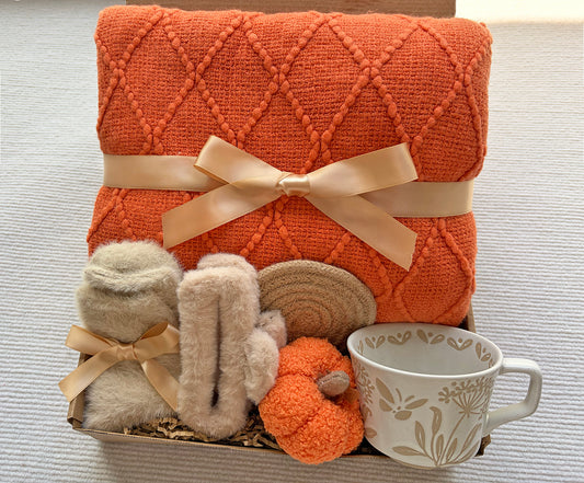 Vibrant Orange Fall Harvest Self-Care Gift Box for Women Warm Autumn Cozy Set komorebi INC
