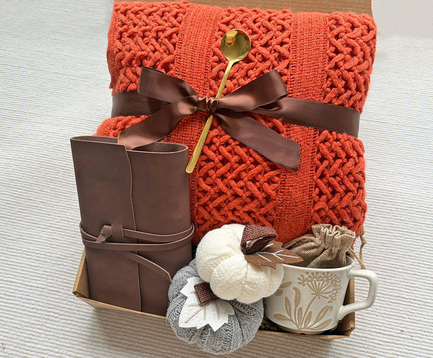 Cozy Fall Gift Basket with Blanket and Pumpkin,Boho Aesthetic Gift Basket for Women komorebi INC