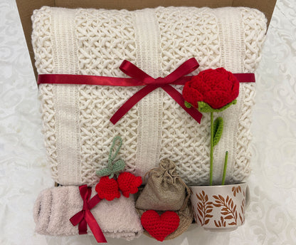 Red Rose Cozy Gift Box | Knit Blanket & Mug Set