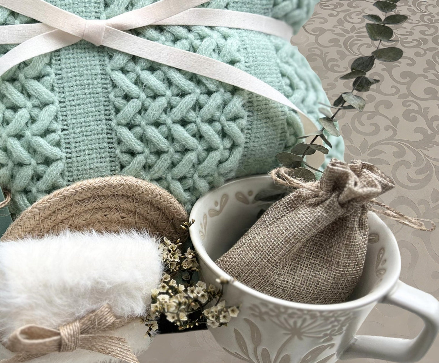 Sage Green Blanket Gift Box | Cozy Journal & Mug Self Care Set