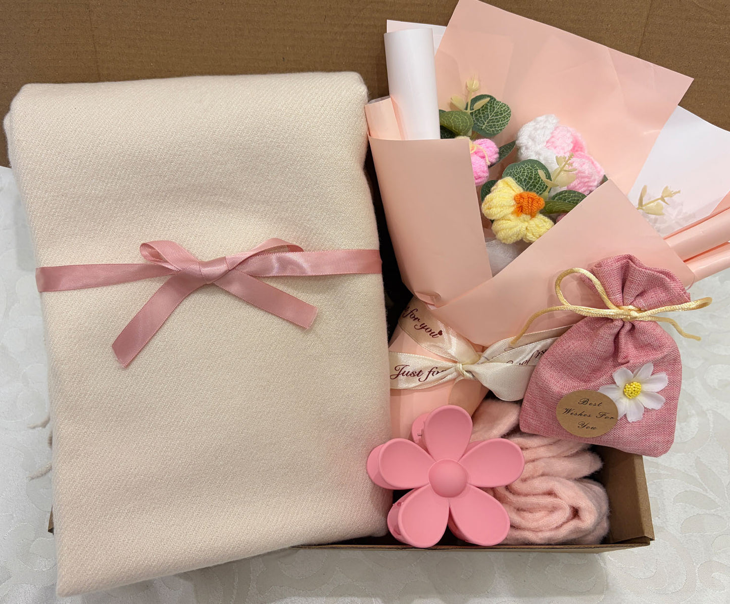 Soft Pink & Cream Care Package | Scarf Gift Box