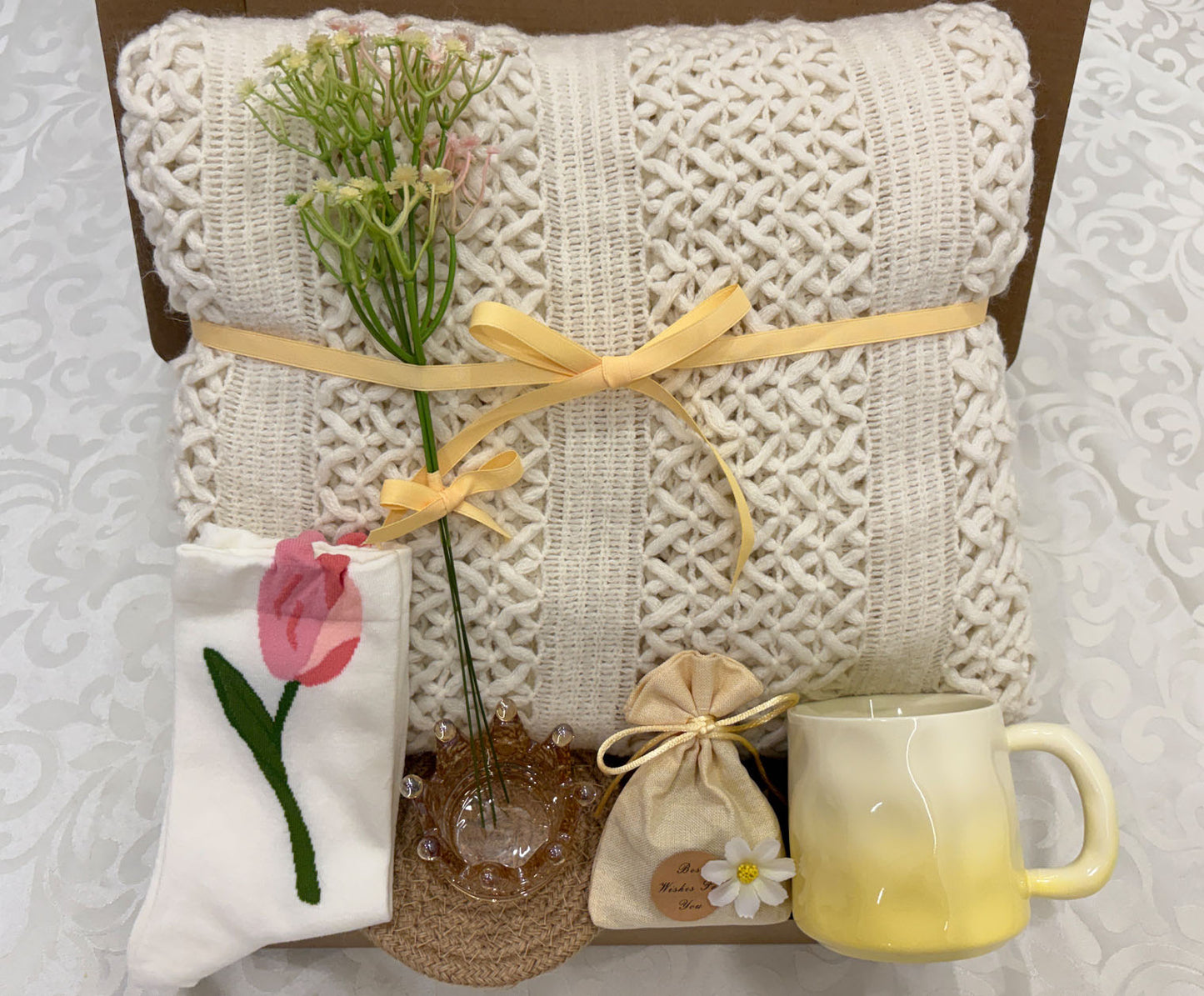 Sunshine Tulip Cozy Gift Box | Knit Blanket & Mug Set