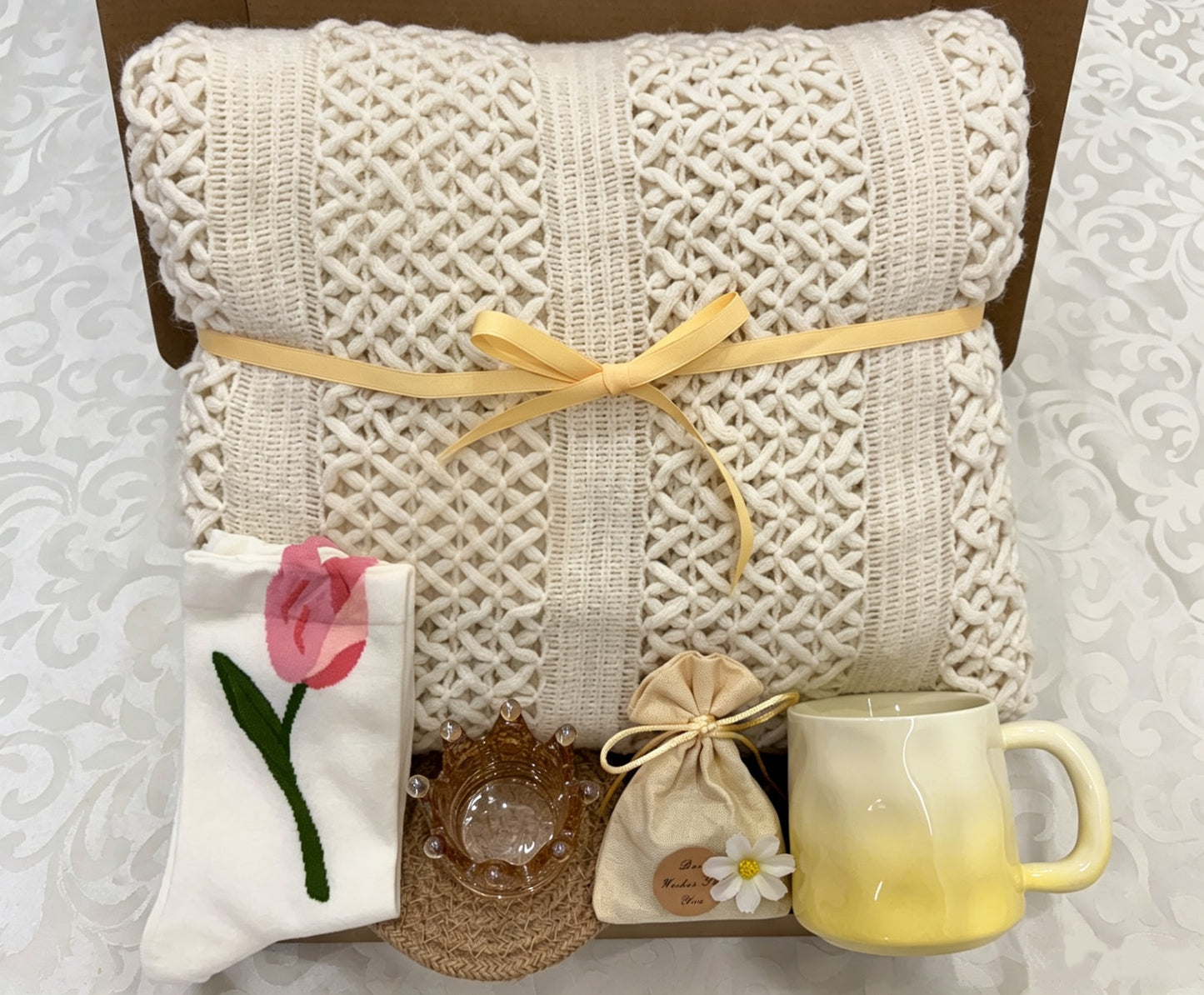 Sunshine Tulip Cozy Gift Box | Knit Blanket & Mug Set