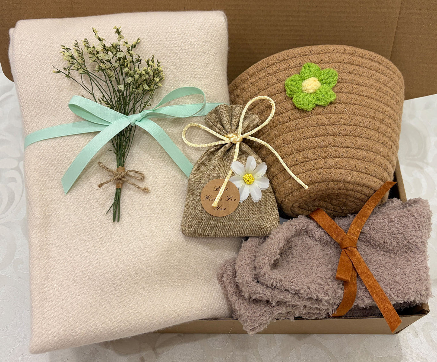 Warm Earth-Toned Care Package | Scarf & Basket Gift Box