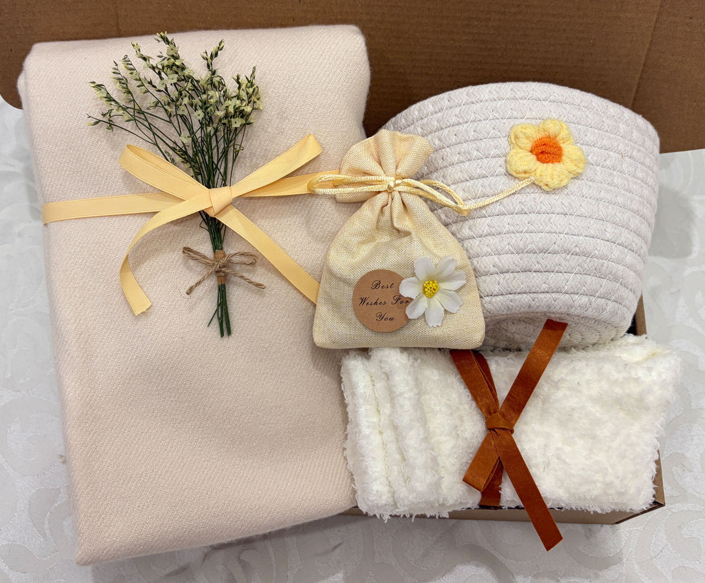 Warm & Minimalist Care Package | Scarf & Basket Gift Box
