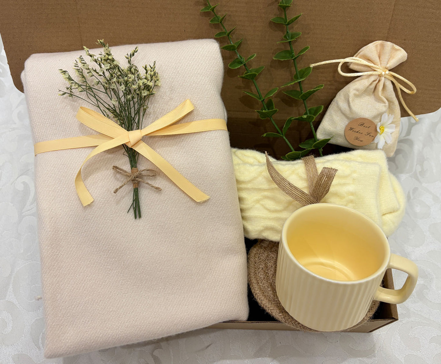 Warm Sunny Yellow Care Package | Scarf & Mug Gift Box