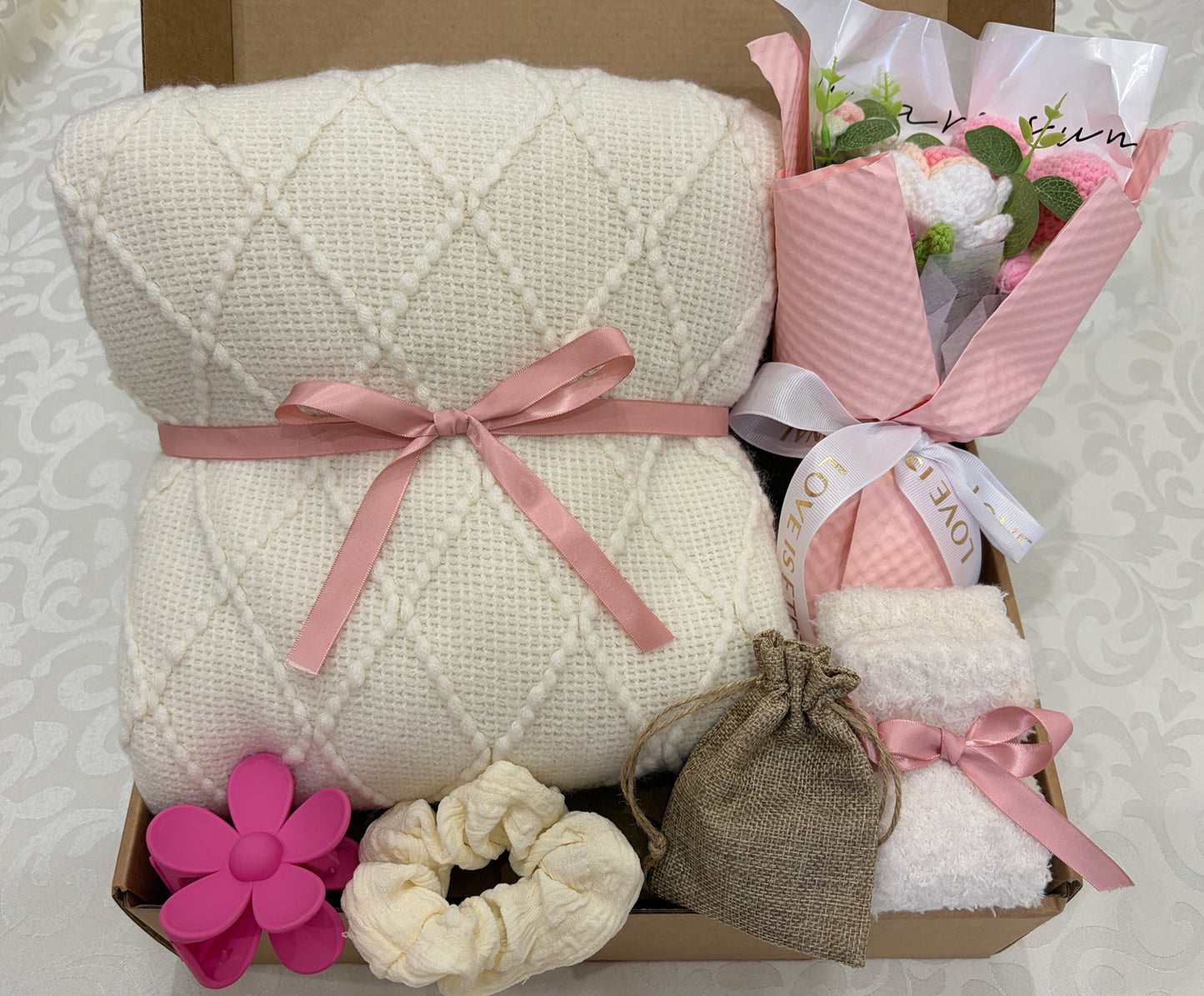 Whisper & Bloom | Luxury Cream Handmade Self-Care Gift Basket for Her