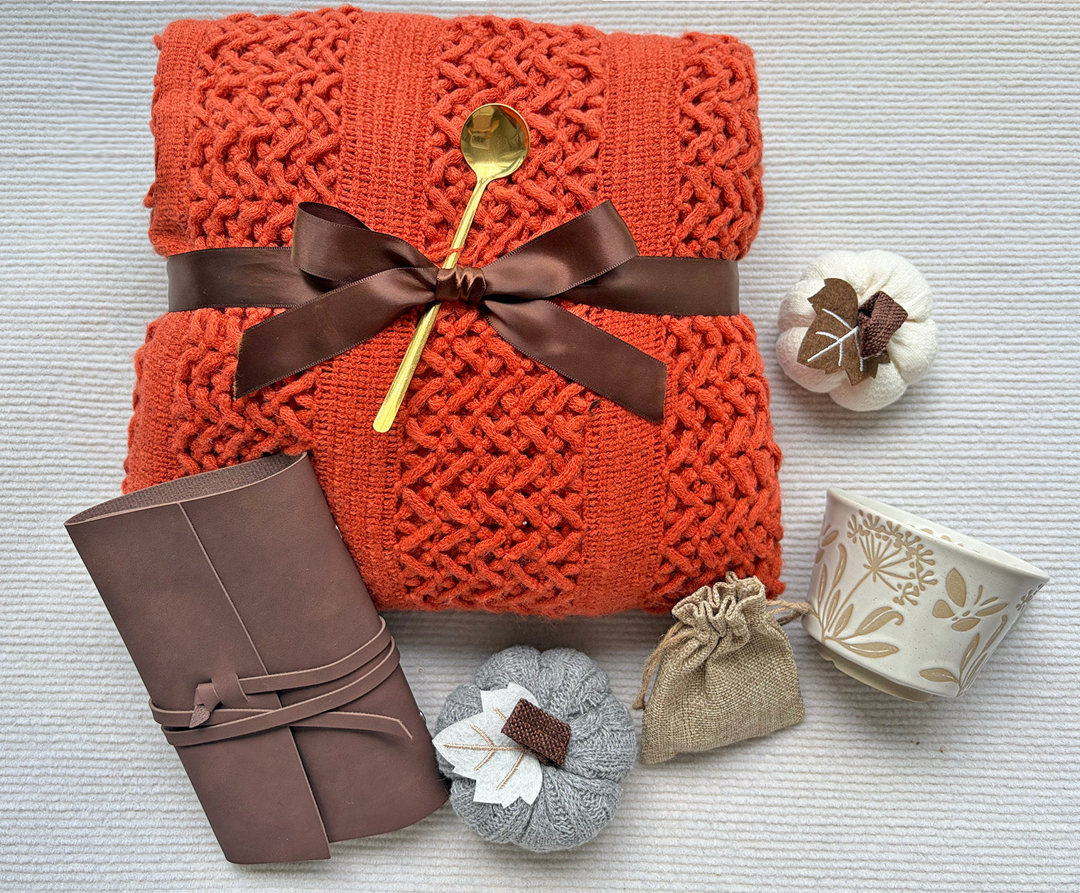 Cozy Fall Gift Basket with Blanket and Pumpkin,Boho Aesthetic Gift Basket for Women komorebi INC