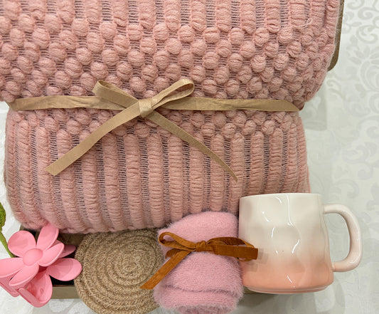 Blush Serenity | Blush Pink Textured Blanket & Home Essentials Gift Box