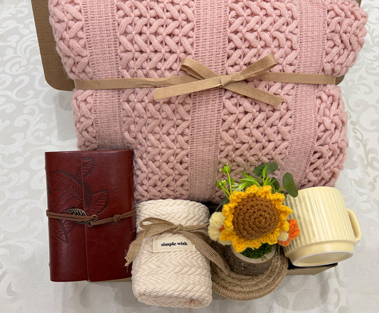 Warm Hugs Cozy | Sentimental Pink Blanket Gift Set for Her