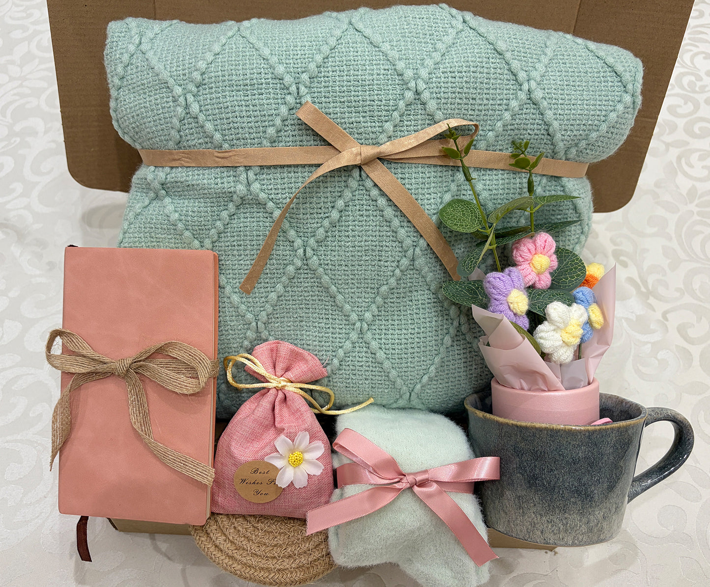Loving & Warm Sage Green | Comfort Soft Cozy Knit Blanket Gift Set
