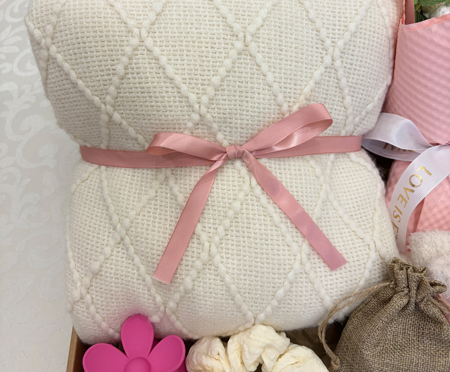 Whisper & Bloom | Luxury Cream Handmade Self-Care Gift Basket for Her