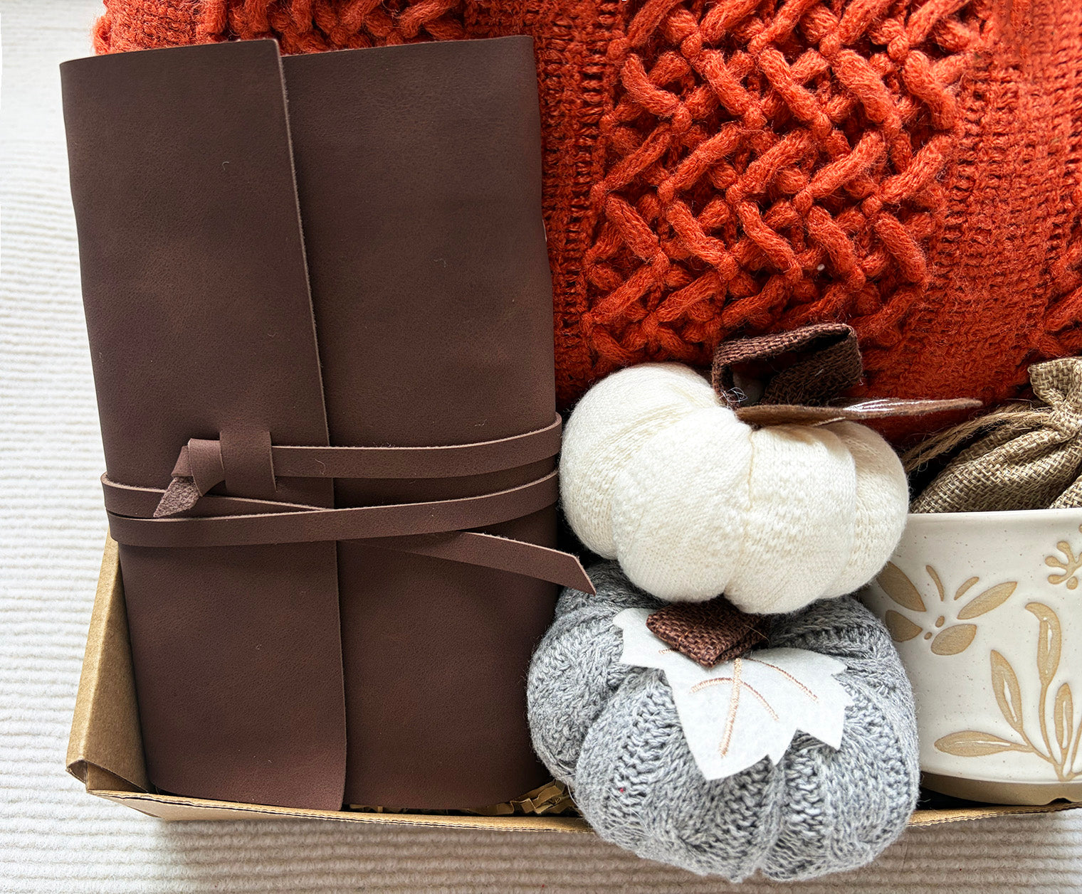 Cozy Fall Gift Basket with Blanket and Pumpkin,Boho Aesthetic Gift Basket for Women komorebi INC