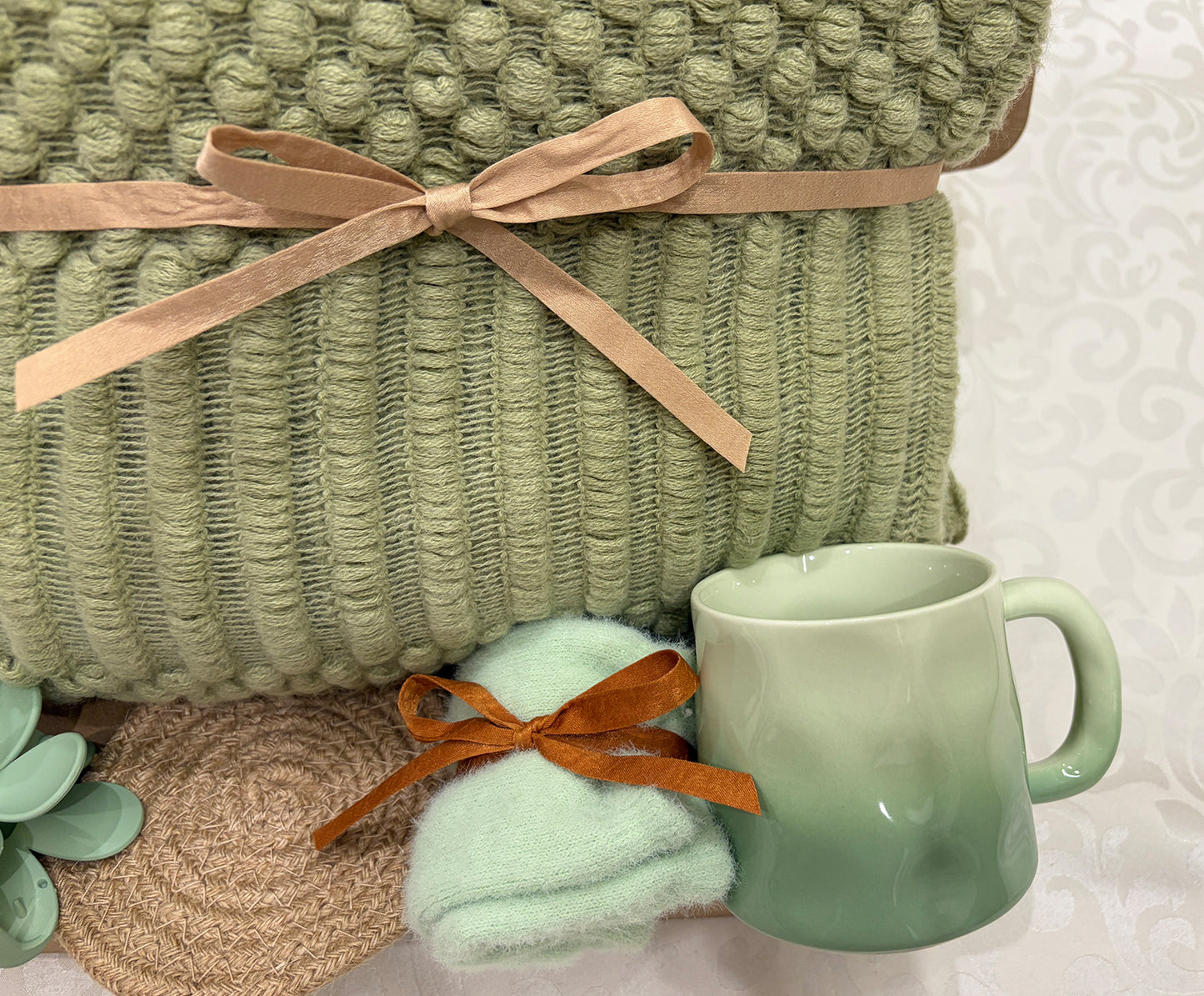 Sage Green | Self-Care Cozy Knit Blanket Gift Set