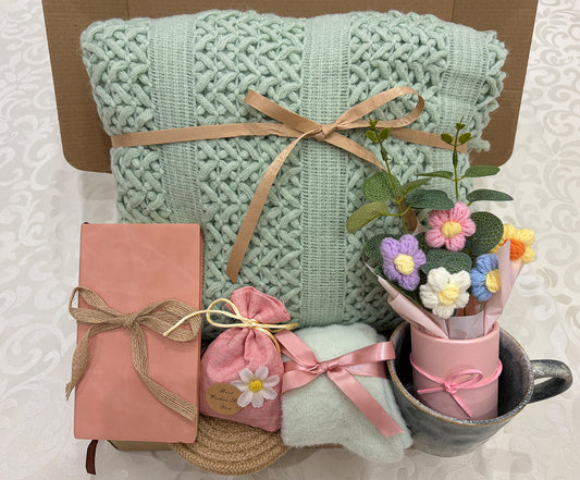 Loving & Warm Sage Green | Comfort Soft Cozy Knit Blanket Gift Set