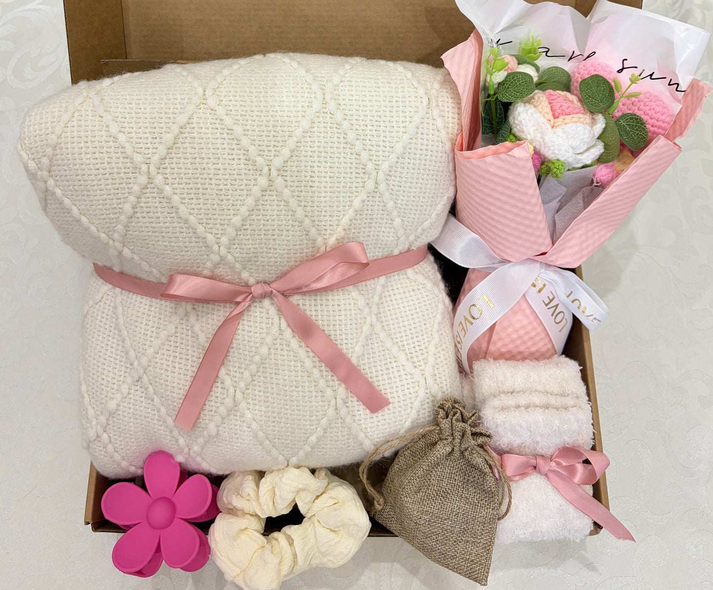 Whisper & Bloom | Luxury Cream Handmade Self-Care Gift Basket for Her
