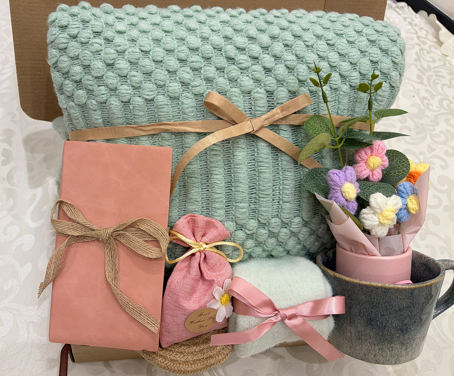 Loving & Warm Sage Green | Comfort Soft Cozy Knit Blanket Gift Set
