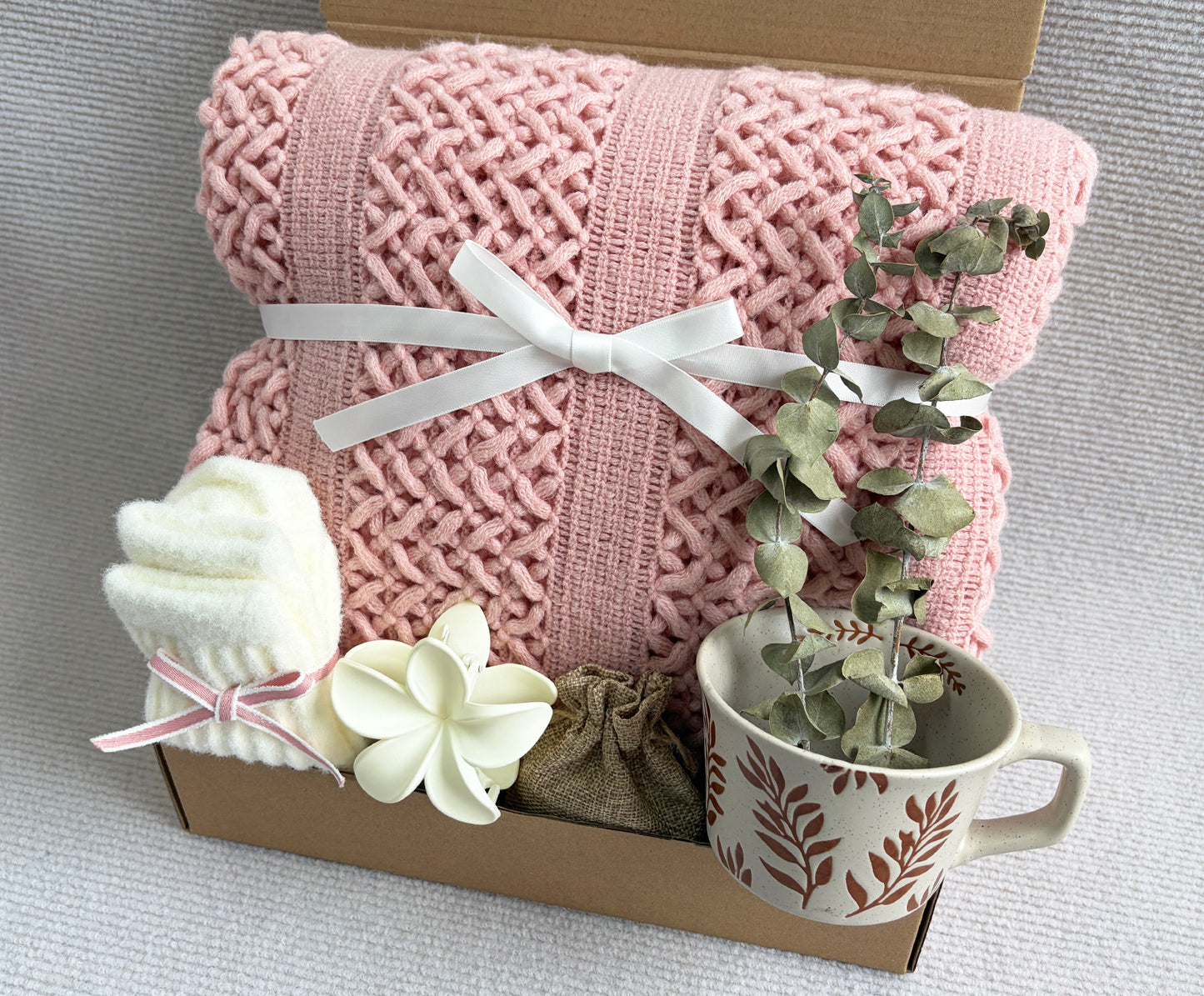 Calming Blush Cozy Gift Box | Soft Knit Blanket Care Package komorebi INC