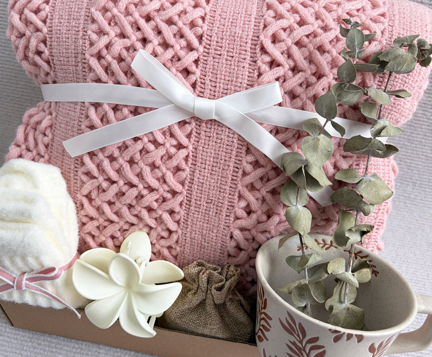 Calming Blush Cozy Gift Box | Soft Knit Blanket Care Package komorebi INC
