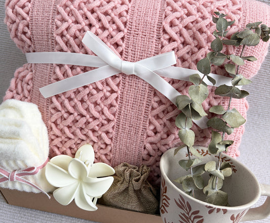 Calming Blush Cozy Gift Box | Soft Knit Blanket Care Package komorebi INC