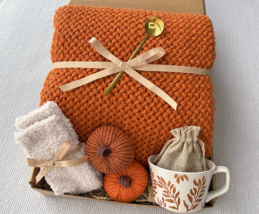 Burnt-Orange Fall Cozy Gift Basket for Her - Nestlygift